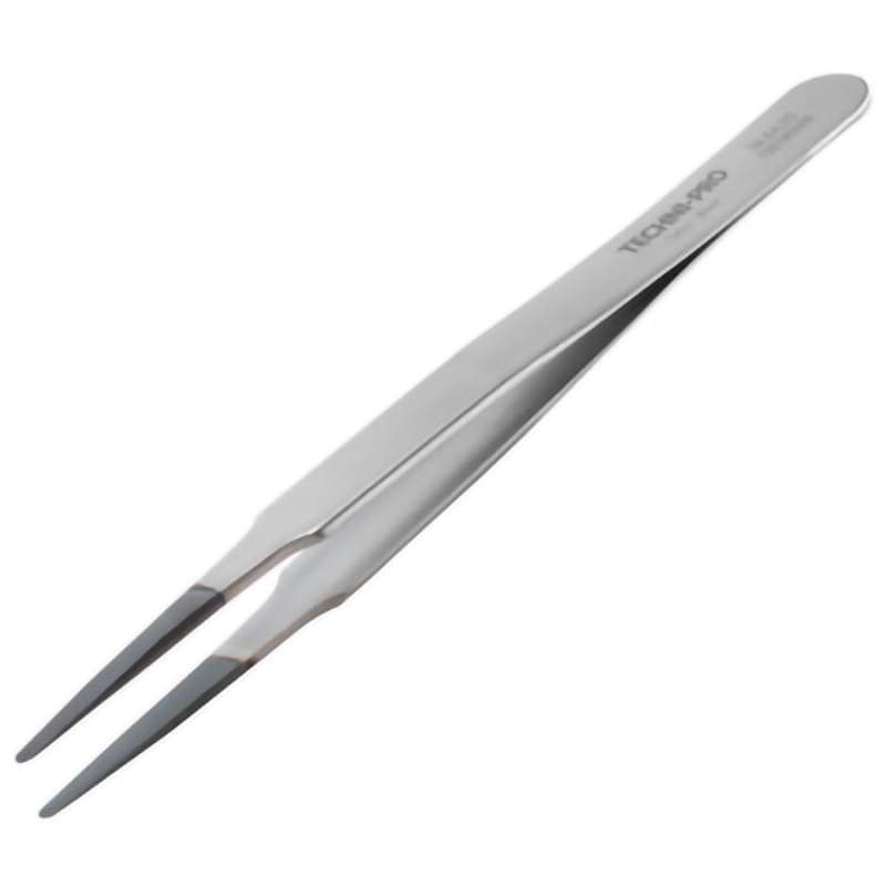 ESD Diamond Tweezers, Style 2A, Anti-Acid/Anti-Mag, SS, Round, Flat, 4.7"